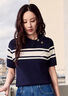 Navigare意大利小帆船女設(shè)計感翻領(lǐng)T恤條紋短袖針織衫2324525513 深藍(lán) M  曬單實拍圖