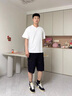 NYING美式亨利領(lǐng)短袖t恤男25夏季新款潮牌V領(lǐng)重磅體恤寬松五分袖上衣服 黑色 XL （120-140斤） 曬單實(shí)拍圖