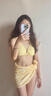 鉑吶苓比基尼泳衣女分體長(cháng)袖遮肚顯瘦四件套溫泉度假沙灘海邊性感游泳衣 比基尼四件套【黃色均碼】80-115斤 曬單實(shí)拍圖