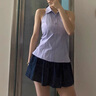 UR2025夏季新款女裝撞色條紋系帶無袖開襟襯衫UYU250043 淺紫條紋 S 曬單實拍圖