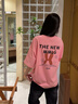 Mmlg 87mm 純棉短袖T恤女夏季新款寬松百搭潮牌印花韓系上衣情侶體恤 西柚粉 S 曬單實(shí)拍圖