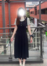 BASIC HOUSE/百家好復古簡約拼接假兩件連衣裙女2025夏季顯瘦長裙 藏青色 M 曬單實拍圖