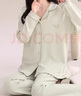 都市麗人睡衣女純棉家居服全棉春秋新款翻領(lǐng)長袖舒適大碼套裝純棉可外穿 綠色 XL 165-172cm/120-140斤 曬單實拍圖