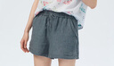 斯琴女亞麻灰蘭松緊系帶寬松休閑直筒短褲BJXK005 灰蘭 L 曬單實(shí)拍圖