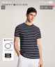 Tommy Hilfiger【條紋修身】春夏男裝休閑通勤彈力圓領(lǐng)內搭打底短袖T恤上衣 藍白條紋FAP S （推薦：120-130斤） 曬單實(shí)拍圖