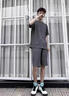 花花公子（PLAYBOY）高端男士短袖t恤夏季冰絲亞麻運動(dòng)套裝寬松半袖短褲搭配一套男裝 098灰色短褲套裝 M 95-110斤 曬單實(shí)拍圖