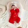 G.DUCKKIDS2025嬰兒連體服滿月寶寶衣服純棉春秋純棉內(nèi)衣紅色嬰兒百天服春秋 紅色雙福魚【有帽襪】 59cm 曬單實(shí)拍圖