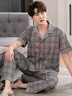 雅鹿睡衣男夏季純棉短袖長(cháng)褲男士夏天大碼半袖男款夏款家居服套裝 NSALM-2801 XL （建議130-150斤） 曬單實(shí)拍圖