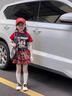 女童時髦套裝夏季2025新款兒童潮酷穿搭拼色短袖T格子短裙兩件套 套裝【T恤+半身裙+腰帶鏈條】 140 曬單實拍圖