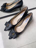 NINE WEST/玖熙蝴蝶結(jié)氣質(zhì)高跟鞋春秋新款通勤淺口單鞋 黑色 34 (220mm) 曬單實(shí)拍圖