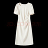 歐莎（OSA）赫本風(fēng)小黑裙中長款優(yōu)雅收腰短袖連衣裙女夏季2025年新款 杏色 S 曬單實拍圖