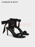 CHARLES&KEITH一字帶緞面蝴蝶結(jié)綁帶高跟涼鞋子女鞋生日七夕禮物CK1-61720177 BLACK TEXTURED黑色紋理 34 曬單實(shí)拍圖