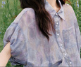 飛鳥(niǎo)和新酒張可盈同款襯衣夏季新款松弛感穿搭套裝時(shí)尚裙女 滿(mǎn)幅圖案深紫PI08 S 曬單實(shí)拍圖