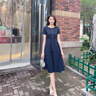 尚靜連衣裙女夏季2025新款女裝時尚簡約中長款收腰顯瘦氣質(zhì)短袖裙子女 藏青色 M 曬單實拍圖