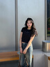 Calvin KleinJeans25春夏女士休閑印花ck辣妹正肩修身針織短袖T恤47AB817 UB1-太空黑 M 曬單實(shí)拍圖