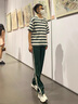 新百倫條紋休閑褲子男士2025新款寬松直筒美式潮牌闊腿春夏垂感運動長褲 新百倫 K22161-綠色 M 曬單實拍圖