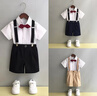 GOKU男童禮服套裝幼兒園演出服背帶褲夏季小主持人兒童西裝畢業(yè)服花童 黑色褲子+襯衫+背帶+領(lǐng)結(jié) 140 建議體重50-58斤 曬單實拍圖