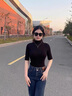 啄木鳥(niǎo)半高領(lǐng)中袖打底衫女春夏t恤內(nèi)搭2025新款五分袖修身上衣 黑色 XL 曬單實(shí)拍圖