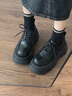 霍蜻松糕厚底小皮鞋女2025春夏季新款增高百搭系帶JK單鞋休閑樂(lè )福鞋女 黑色【啞光】 37 (235mm) 曬單實(shí)拍圖