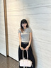樂卡利短袖t恤女辣妹裝正肩灰色圓領(lǐng)夏季新款修身小狗印花短款顯瘦上衣 正肩短款上衣 灰項鏈狗 90-110斤 曬單實拍圖