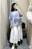 無印良品（MUJI）女式 漢麻 棉 短袖罩衫 t恤上衣打底衫女款女裝內(nèi)搭夏季BC2LEC5S 藍色條紋 XL (165/92A) 曬單實拍圖