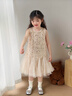 迪士尼公主裙女童生日禮服夏季新款兒童裙子女孩高級連衣裙童裝蓬蓬裙 杏色 130 曬單實拍圖