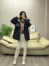 鴨鴨中長(zhǎng)款羽絨服女士2025年冬季新款潮流撞色連帽收腰顯瘦派克服外套 粉色 M 曬單實(shí)拍圖