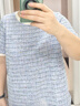 MsShe【小香風(fēng)亮絲粗紡針織短袖T恤】大碼女裝2025款夏季胖mm上衣 冰河藍(lán)色現(xiàn)貨 2XL 曬單實(shí)拍圖
