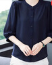 簡(jiǎn)言的夏冬襯衫女2025夏季新款立領(lǐng)氣質(zhì)薄款顯瘦上衣純色韓版大碼女裝遮肚子 藏青色 2XL 135-150斤 曬單實(shí)拍圖