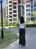 izzue IT復古美式迷彩工裝褲女夏季高腰顯瘦休閑直筒闊腿牛仔褲子女潮 曬單實拍圖
