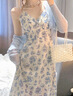 妃莉杋（FeiLiFan）碎花吊帶連衣裙夏季女裝2025年新款法式溫柔風(fēng)甜美收腰顯瘦裙子女 9031藍色外披+吊帶裙子 M 【98-108斤】 曬單實(shí)拍圖