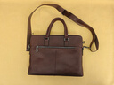 JLFGPJ復古真皮男士公文包頭層牛皮橫款手提包休閑商務(wù)單肩斜挎包電腦包 咖啡色 大包15英寸 曬單實(shí)拍圖