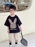 迪士尼（Disney）男童夏裝套裝新款洋氣寶寶夏天短袖衣服男孩春夏痞帥薄款兒童裝潮 黑色 搭配淺卡其褲子 130cm(建議身高125左右) 曬單實(shí)拍圖