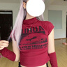 歐黛秀爵士舞服裝女上衣紅色爵士kpop團(tuán)短款熱辣歐美設(shè)計(jì)感jazz跳舞演出 酒紅色帶袖套（莫代爾棉） M 曬單實(shí)拍圖