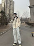 LEEREDPOI連帽羽絨服男2025冬季百搭保暖外套男美式休閑寬松可脫卸袖上衣服 米白色 XL （136-155） 曬單實(shí)拍圖