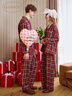 果殼（Gukoo）情侶睡衣春秋迪士尼純棉格紋翻領(lǐng)女家居服男睡衣 棗紅女 M 曬單實(shí)拍圖