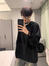 OEMG 長(zhǎng)袖t恤男春秋季圓領(lǐng)重磅純棉打底衫寬松上衣休閑內(nèi)搭情侶體恤衫 黑色 XL [建議120-135斤] 曬單實(shí)拍圖