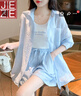 JEZE夏裝搭配一整套防曬衣襯衫套裝女2025新款休閑襯衣吊帶短褲三件套 藍(lán)色【z】 L 【建議110-125斤】 曬單實(shí)拍圖