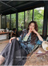 三吉黑花【青藤】國風(fēng)新中式防曬人絲燒花襯衫上衣外套高級感輕奢 黑藍(lán) S 曬單實(shí)拍圖