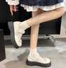 茯見瑪麗珍厚底小皮鞋女士2025新款淺口單鞋增高搭配裙子JK鞋子蝴蝶結(jié) 米白色 37 曬單實(shí)拍圖