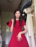 GARNUO紅色短袖連衣裙子女夏季法式氣質(zhì)訂婚禮服新娘敬酒服收腰顯瘦長(cháng)裙 紅色【短袖長(cháng)款】 M 【101-110斤】 曬單實(shí)拍圖