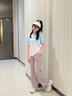 McTicco女童夏季速干套裝冰絲運動(dòng)服兒童訓練短袖T恤女大童喇叭褲瑜伽服 17106漸變藍粉+18371紫【套裝】 150 150cm 曬單實(shí)拍圖