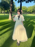 韓菲奴日系甜美lolita洛麗塔斗篷連衣裙夏季小個(gè)子白色蕾絲長裙子系 白色連衣裙+領(lǐng)結(jié) XL 180 曬單實(shí)拍圖