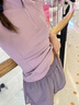 百思絨瑜伽服短袖套裝女專業(yè)速干衣網(wǎng)紗運(yùn)動(dòng)套裝夏季新款透氣跳繩健身服 紫色兩件套（灰咖紫褲） L 曬單實(shí)拍圖