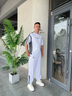 美羅邦 MELOBAN男士短袖長(zhǎng)褲兩件套夏季薄款潮流搭配帥氣運(yùn)動(dòng)冰絲休閑拼接套裝潮 G67白色 2XL 參考145-160斤左右 曬單實(shí)拍圖