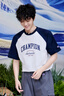 Champion【王俊凱同款】冠軍短袖插肩袖情侶款25夏季新款復古純棉T恤 灰色藍色拼接 M 曬單實拍圖