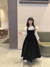 FIDQIOG品牌高端女童黑色禮服生日公主裙演出服 套餐：黑色長袖長款+蝴蝶頭飾 120 cm 曬單實(shí)拍圖