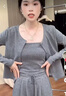 溫格芳休閑褲女2025秋季新款慵懶風穿搭時尚運動套裝氣質顯瘦開衫闊腿褲 淺灰色 M 曬單實拍圖