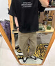 安初夏美式腰可調節休閑褲男款水洗做舊磨破直筒伐木工裝褲修身長(cháng)褲子男 卡其 L 曬單實(shí)拍圖