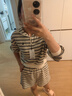 ELLE KIDS童裝 25春夏季女童全腰松緊微彈直筒條紋休閑短褲 黑白條 165 （M） 曬單實(shí)拍圖